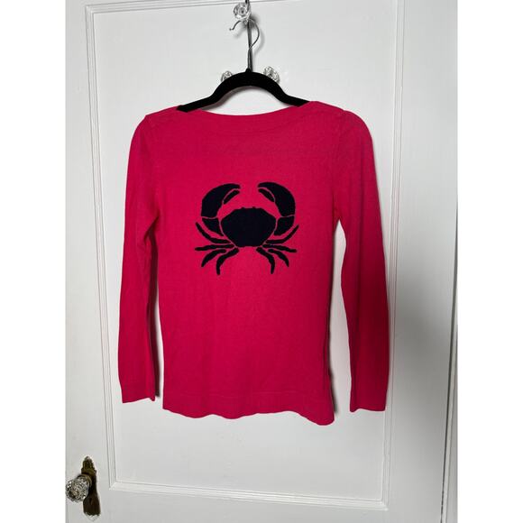 Talbots Hot Pink Navy Blue Nautical Coastal Crab Sweater Women's Small Petite - Picture 1 of 6